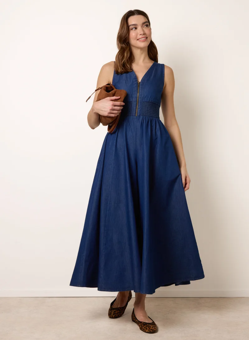 بلو فانيلا Shirred Waist Zip Front Jumpsuit